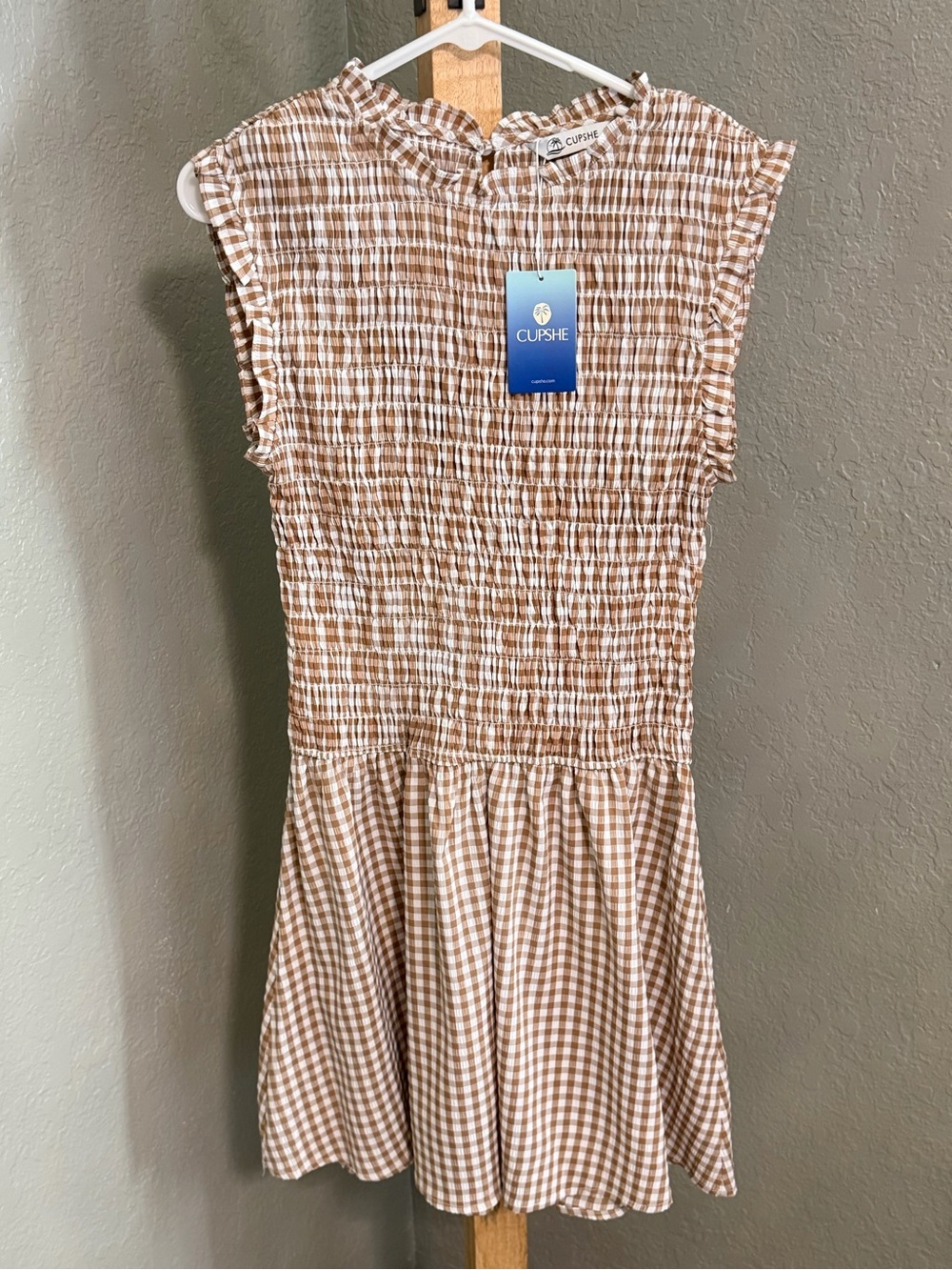 NWT Cupshe Brown Gingham Smocked Dress